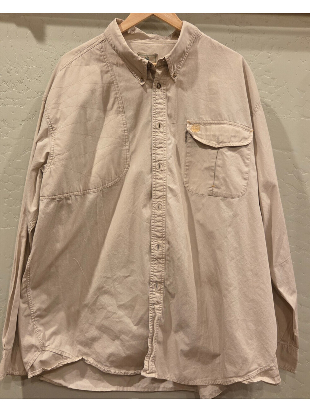 Beretta Mens 3XL Long Sleeve Vented Shooting Hunting Shirt Khaki Cotton